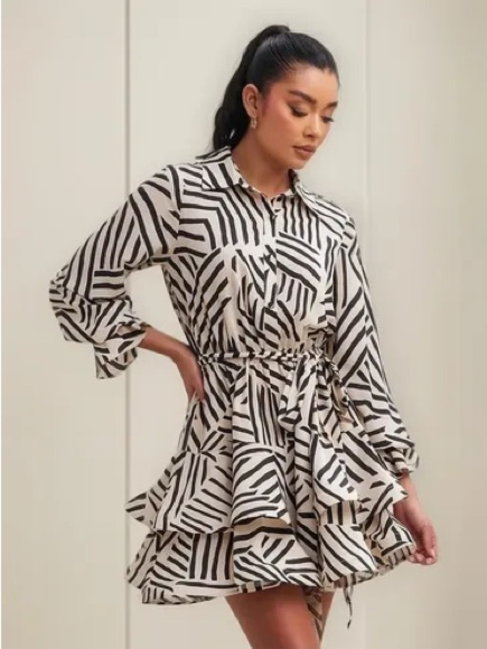 Luxxel abstract ruffle mini dress NWT